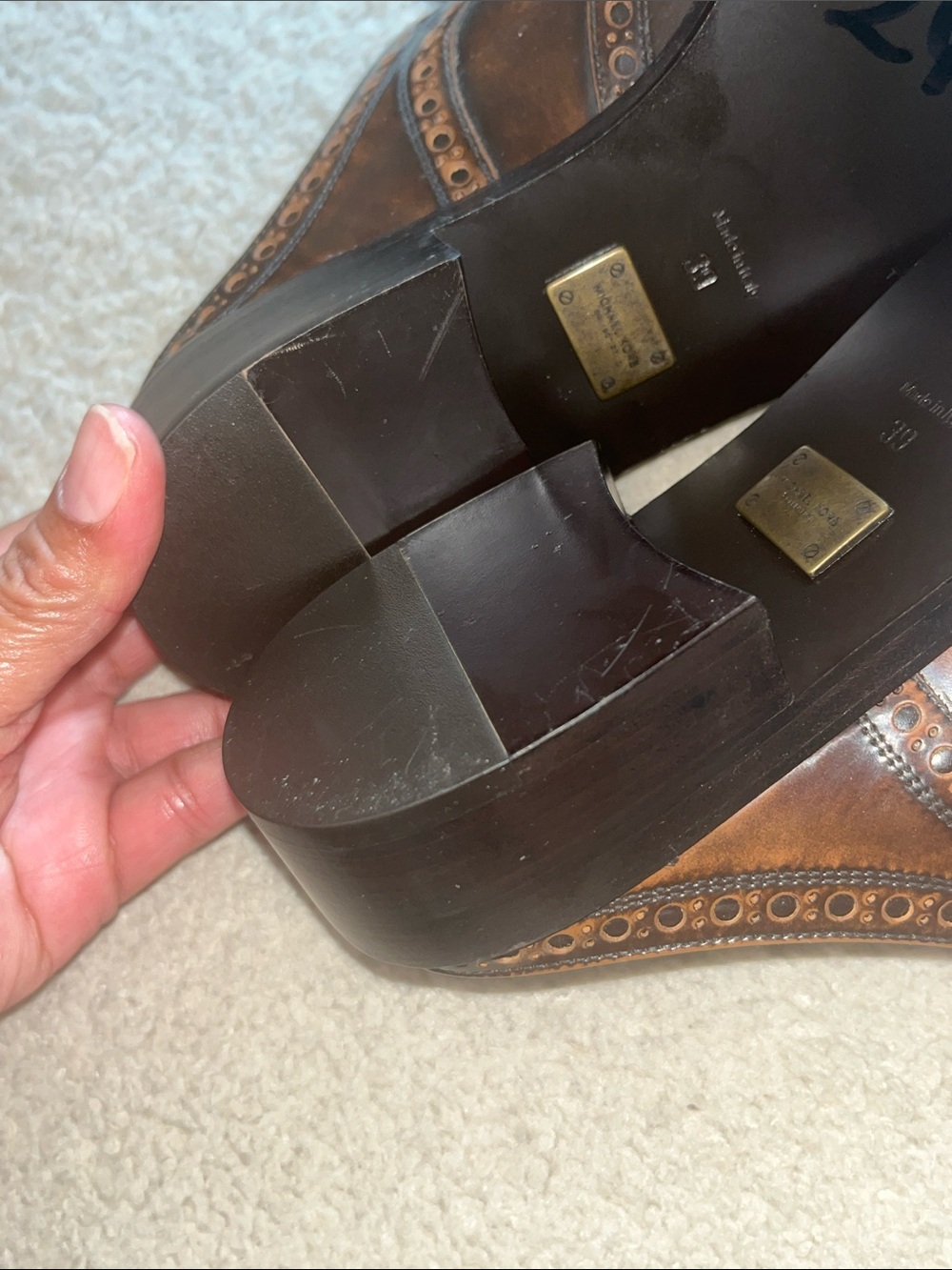Michael Kors Women’s size 39 Dark Brown Leather Wingtip open back slip-on - Picture 7 of 8